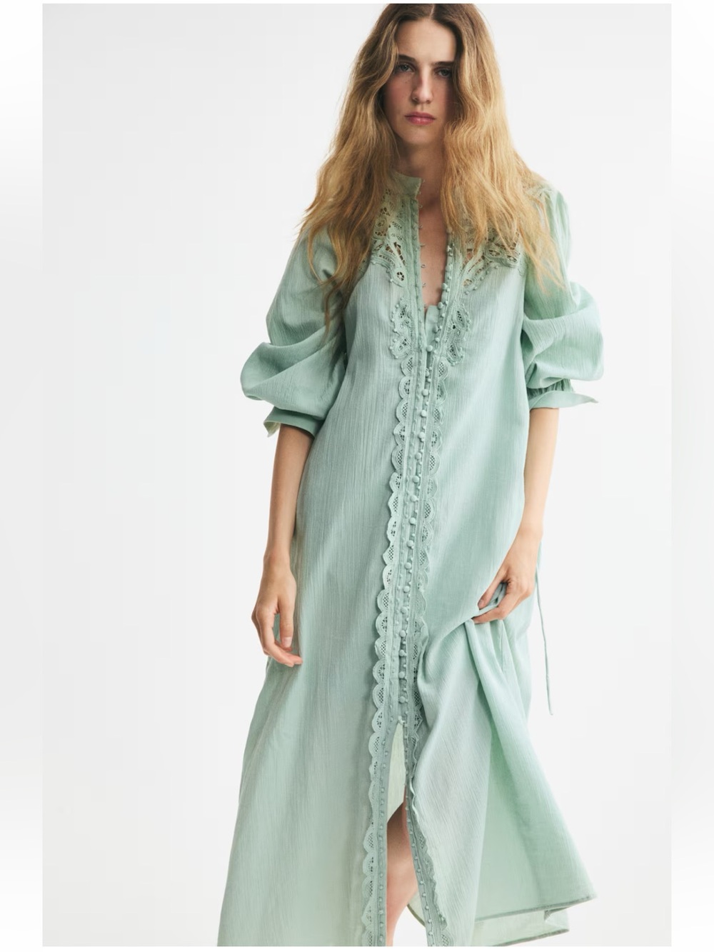 H&M NWT LIGHT TURQUOISE LACE-DETAIL COTTON DRESS